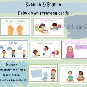 Bilingual Calming Cards- 34 English & Spanish Calming Strategies