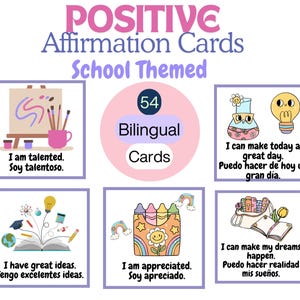 Cartões de Afirmação Positiva em Inglês e Espanhol - Tema Escolar