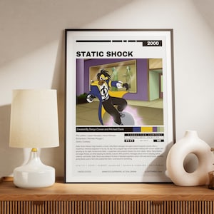 Static Shock (2000) TV Poster | 2000s Black Superhero Wall Art | Animated TV Show | Printable Cartoon Decor | Digital Download - Colour/B&W