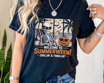 Summerween Shirt Skeleton Beach Spooky Summer Tee Year Round Halloween Halloweener Shirt Summer-ween Comfort Colors Tee