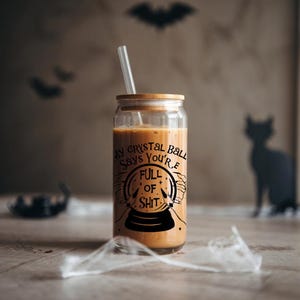Witchy Cup Halloween Cup  Spooky Season Tumbler Can 16oz Glass Can Witchy Stuff Halloween Clear Glass Tumbler Iced Coffee Cup Vintage Witchy