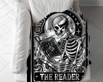 Bookish Blankets Veleveteen Blanket Reading Skeleton Throws Tarot The Reader Blanket Library Blankets Dark Acadamia Throw Witchy Blankets