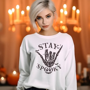 Stay Spooky Hand Sweatshirt Halloween Shirt Halloween Sweatshirt Cute Halloween Sweatshirt Groovy Halloween Funny Halloween Retro Halloween
