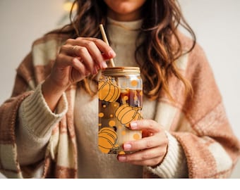 Halloween Pumpkin Glass Tumbler Can 16oz Glass Can Retro Pumpkins Clear Glass Tumbler Iced Coffee Cup Halloween Glass Cup Cute Pumpkin Glass
