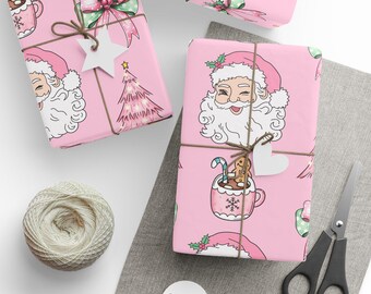 Vintage julklappspapper i rullar Vintage julklappspapper Retro julklappspapper Rosa julklappspapper