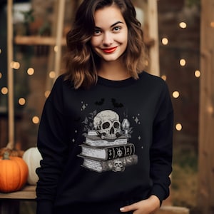 Skeleton Books Halloween Sweatshirt Cute Halloween Groovy Halloween Funny Halloween Retro Halloween Groovy Halloween Spooky Season