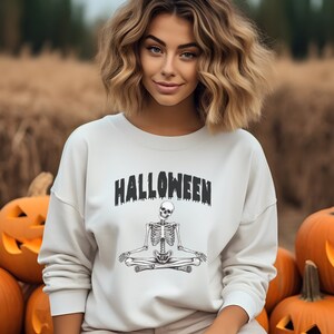 Skeleton Halloween Sweatshirt Cute Halloween Groovy Halloween Funny Halloween Retro Halloween Spooky Season Witchy Halloween Fall Sweatshirt