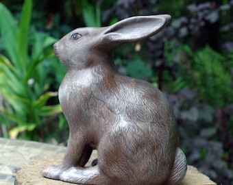 Rabbit Figurine heads up ceramic  Hand painted