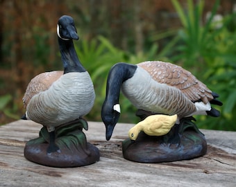 Canadian Geese Set with baby  hand painted ceramic