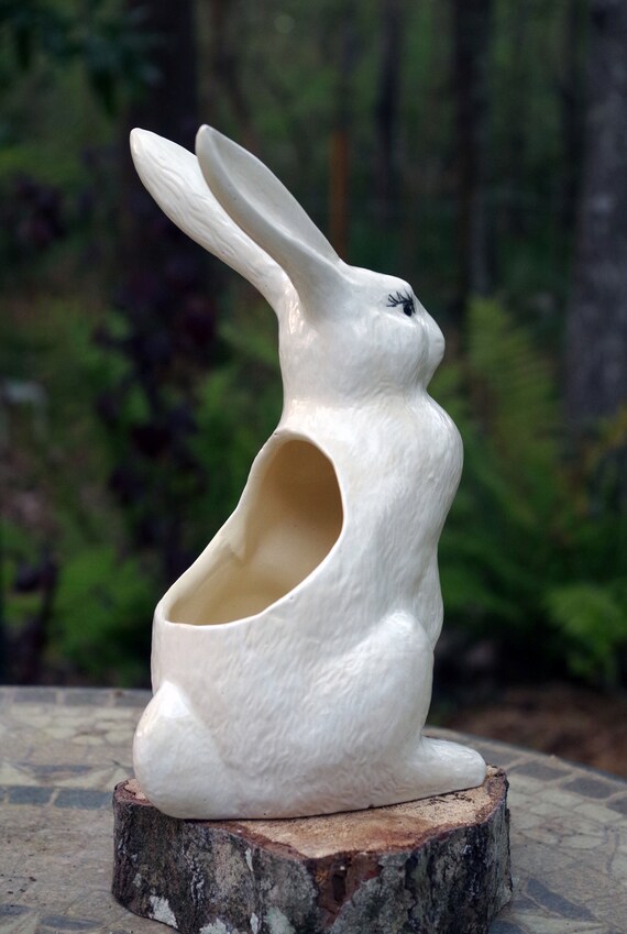 Vasetto In Ceramica A Forma Di Coniglio – Rustico Con Effetto Craquelé, Bianco, Perfetto Per Piante Grasse O Fiori Secchi