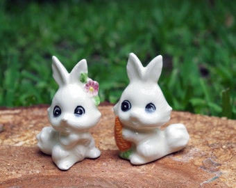 Cute white  ceramic bunny set from vintage  1979 molds