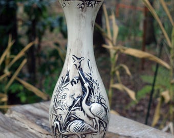 Vintage Ceramic embossed  Heron vase
