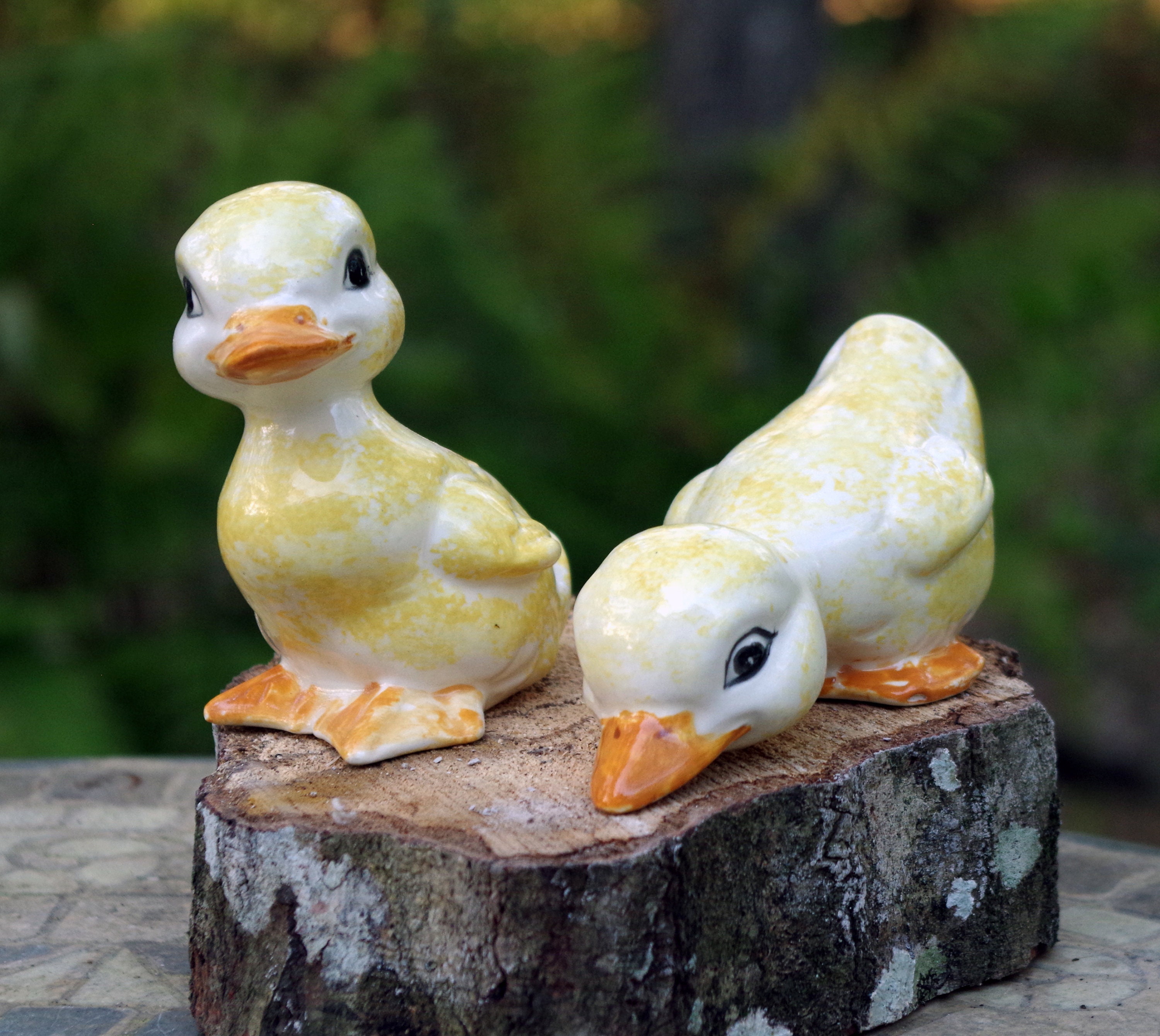 Adorable Playful Little Ceramic Duckling Yellow and White Set 1083