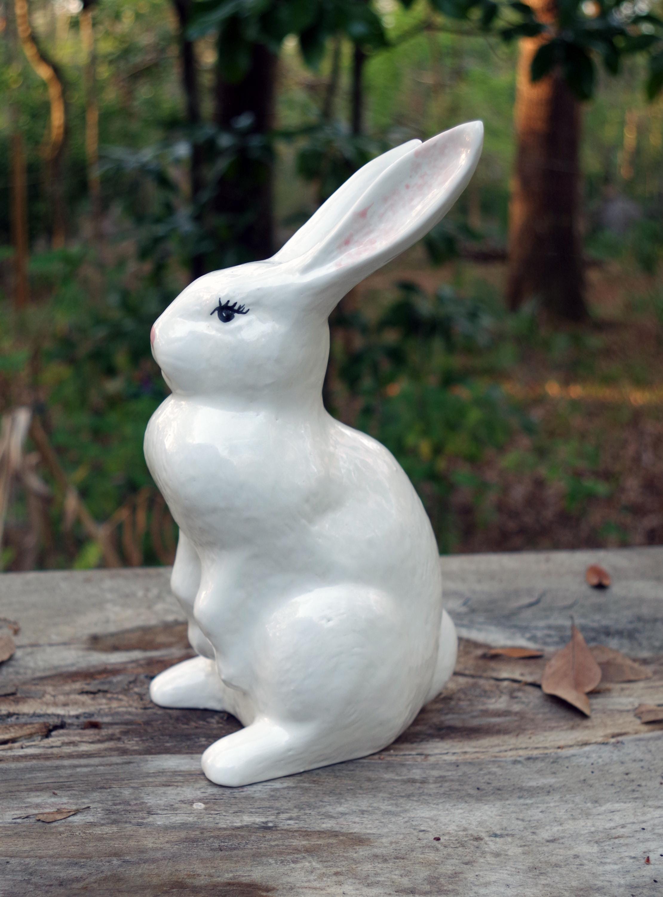Standing White Rabbit Glazed - Etsy