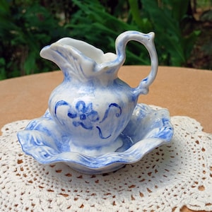 Miniature Pitcher and Bowl blue