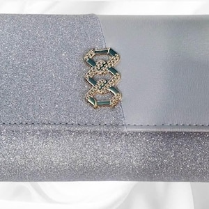 Sparkly Silver Glitter Clutch Bag | Evening Envelope Purse with Rhinestone Accent | Party, Prom & Bridesmaid Handbag