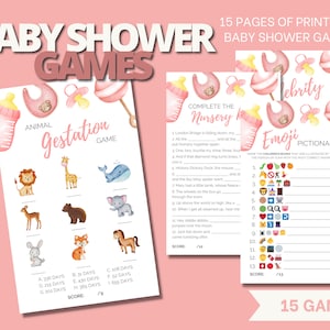 Baby Shower Games, Set of 15 Pink Printable Baby Shower Games and Activities, Fun Games for Baby Shower