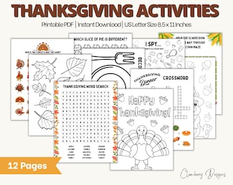 Thanksgiving Activity Book, Fall Themed Puzzles and Games for Kids, Printable Thanksgiving Activities
