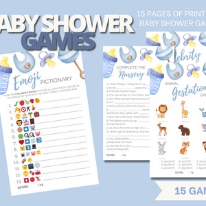 Baby Shower Games, Set of 15 Blue Printable Baby Shower Games and Activities, Fun Games for Baby Shower