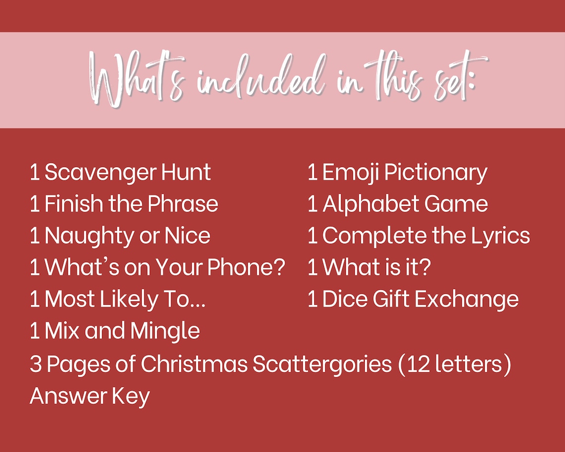 Christmas Party Games, Set of 12 Christmasthemed Printable Games for
