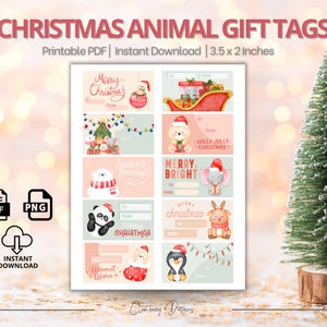 Christmas Gift Tags, Printable Christmas Labels, Cute Animal Gift Tags, Printable Holiday Gift Tags, Merry Christmas Gift Tags