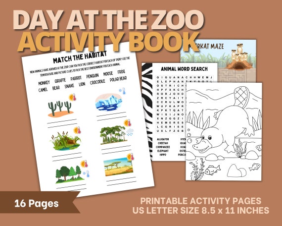 Zoo Activity Book for Kids, Zoo Animal Word Games and Activities, Zoo Themed Games and Puzzles, Printable Kids Activity Pages