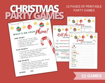 Juegos para fiestas navideñas, juego de 12 juegos imprimibles con temática navideña para fiestas, juegos divertidos para fiestas navideñas