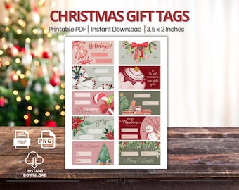 Christmas Gift Tags, Printable Christmas Labels, Merry Christmas Gift Tags, Holiday Gift Labels