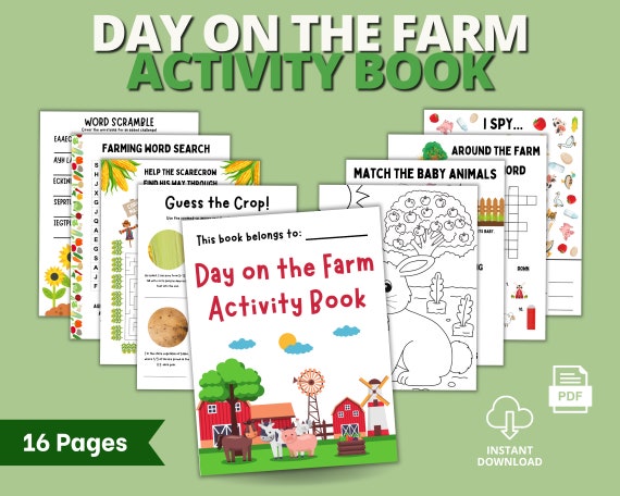 Farm Activity Book for Kids, Farm Animal Word Games and Activities, Farm Themed Games and Puzzles, Printable Kids Activity Pages
