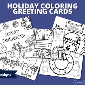 Biglietti di auguri stampabili per le feste, biglietti da colorare per bambini, biglietti di auguri di Natale stampabili da colorare