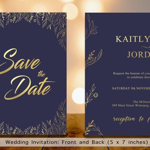 Bluish/Purple and Gold Wedding Invitation Suite