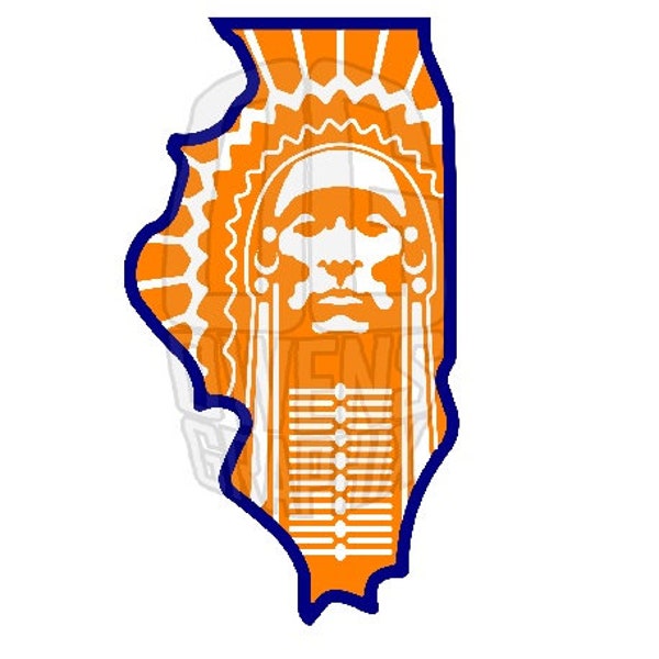 Chief Illiniwek Illini - Illinois Outline SVG DXF PDF jpg png, svg, Digital File, University of Illinois, Football, Basketball, Cricut Ready