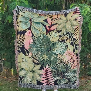 Botanical Woven Blanket. Greenhouse lover, plant mom, Mother's Day gift, Gift for Mom, Gift for Grandma, Christmas Gift, Valentine's Day gift, birthday gift.