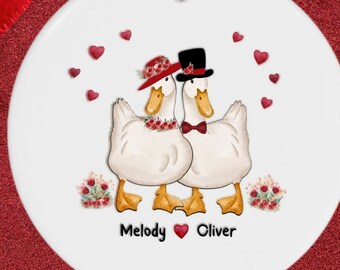 Personalized Duck Couple Ornament - Red Heart Valentine's