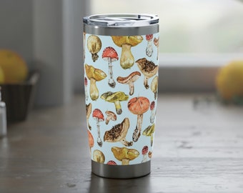 Vintage Mushroom Large Tumbler 20oz  Blue - Hot & Cold Drinks Insulated - Stainless Steel, Spill Resistant Lid, Gift for Gardener