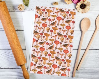 Mushroom Kitchen Towel Vintage Pink- Gift for Gardener, Mother&#39;s Day, Cook, Vegetarian, Vegan, Mushroom Lover, Farmhouse, Cottagecore Nana