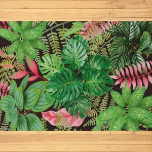 Botanical Rug - Black and Green - Indoor Outdoor Rug - Cottagecore, Monstera Decor, Forestcore Aesthetics, Plant Lover Gift, Tropical Decor