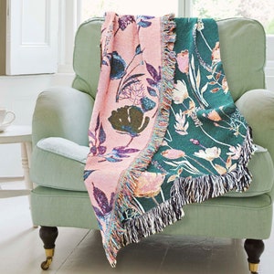 Vintage Floral Woven Blanket - Teal