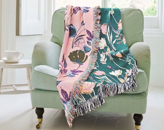 Vintage Floral Woven Blanket - Teal