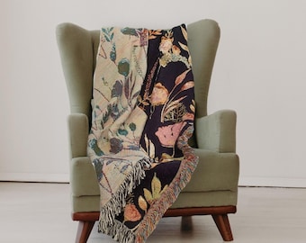 Vintage Floral Woven Cotton Blanket - Wildflower Garden Throw