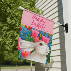 Happy Easter Garden Flag Banner - Easter Bunny - Spring Decor - Modern Farmhouse -