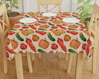 Garden Tablecloth - Vintage Vegetable  Pink or Blue - Square, Garden Decor, Summer Table Decor, Vintage Garden Decor, Vegetable Print , Mom