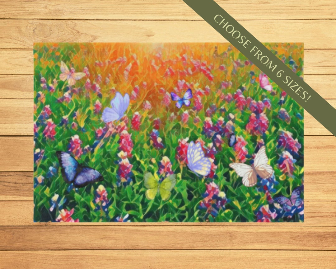 Wildflowers Rug - Indoor Outdoor Butterflies - Porch Rug, Patio Rug ...