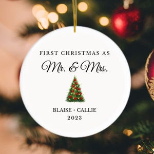 First Christmas Married Ornament - Personalized Mr and Mrs - Gift for Couple Ornament - Ceramic