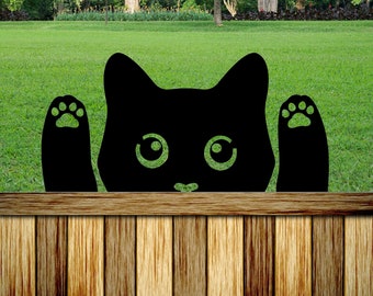 Paws Up Metal Cat - Outdoor Metal Decor Fence Topper Railing Yard Art Railing Art Cat Garden Decor Black Cat Gift for Mom Pet Memorial