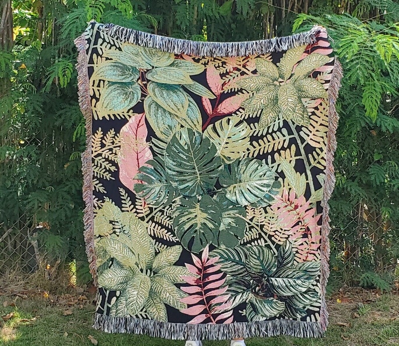 Botanical Woven Blanket. Greenhouse lover, plant mom, Mother's Day gift, Gift for Mom, Gift for Grandma, Christmas Gift, Valentine's Day gift, birthday gift.