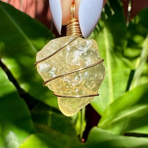 Libyan Desert Glass Pendant 9.77g Wire Wrapped in Brass
