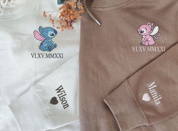 Stitch X Angel Custom Embroidered Sweatshirt,couple Embroidered Sweatshirt,anniversary  Embroidered Sweatshirt Hoodie,couple Matching Clothes - Etsy