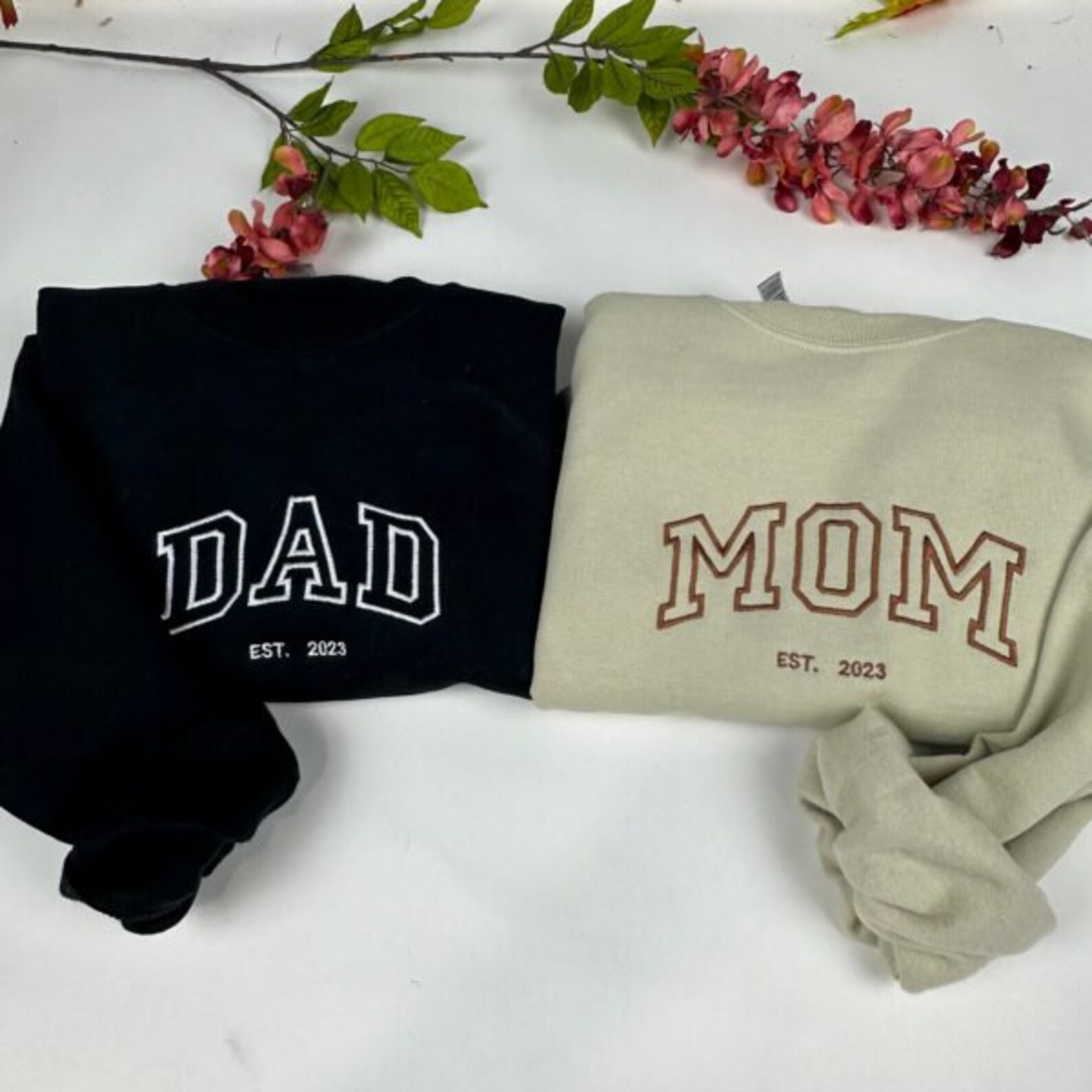 Mom Dad Embroidered Sweatshirt Custom Embroidered Mom Dad Est - Etsy