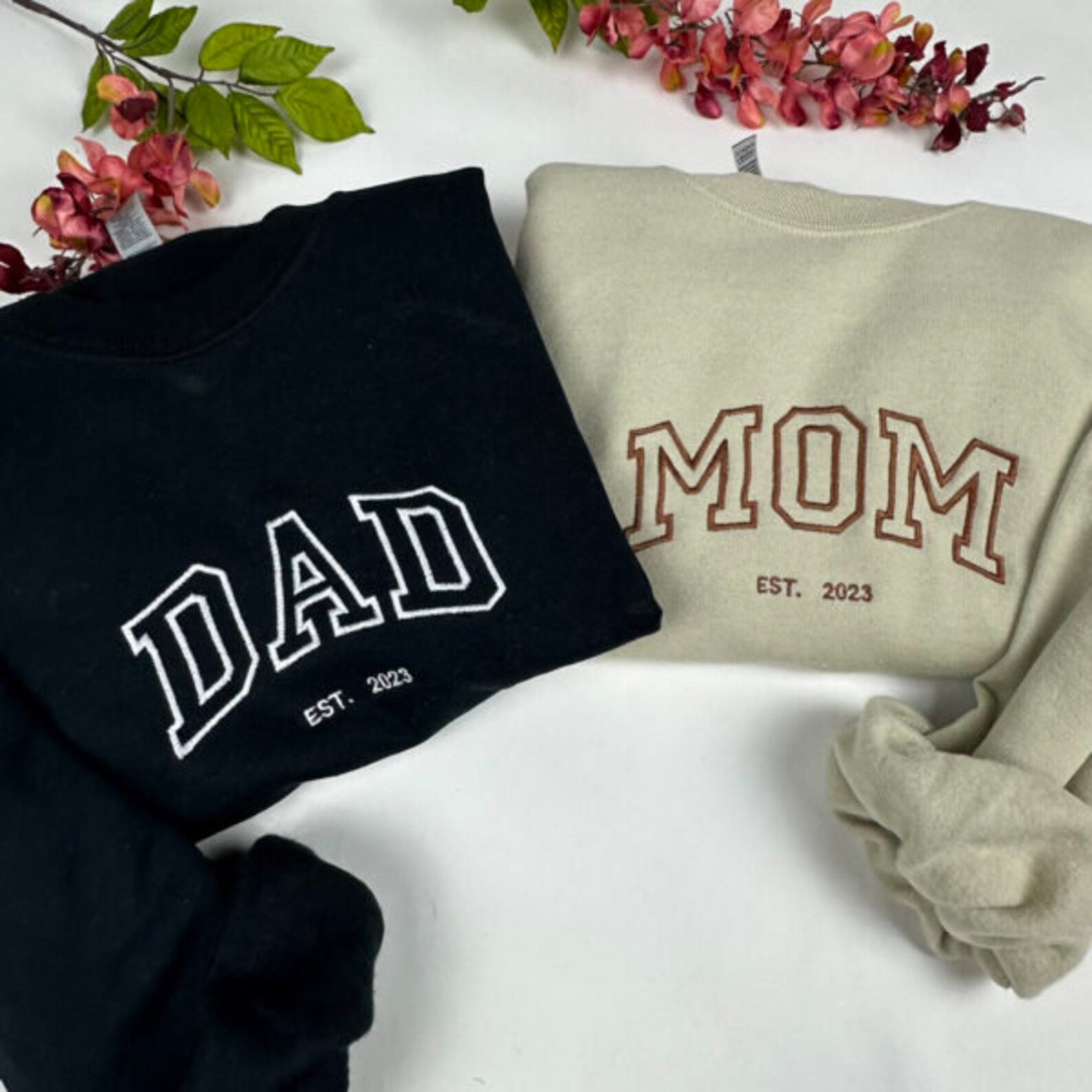 Mom Dad Embroidered Sweatshirt Custom Embroidered Mom Dad Est - Etsy